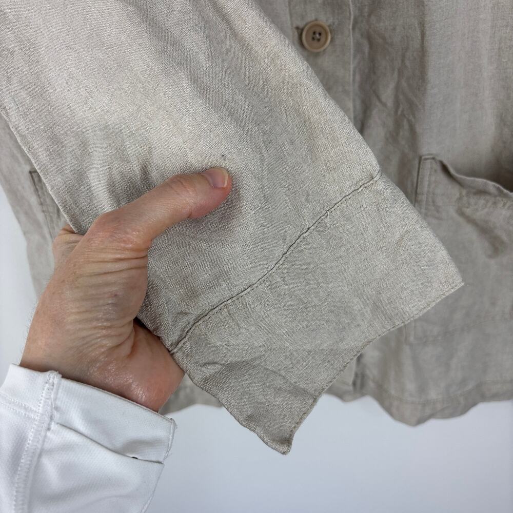 Eileen Fisher Tan 100% Organic Linen Long Jacket Medium relaxed fit - Picture 7 of 10